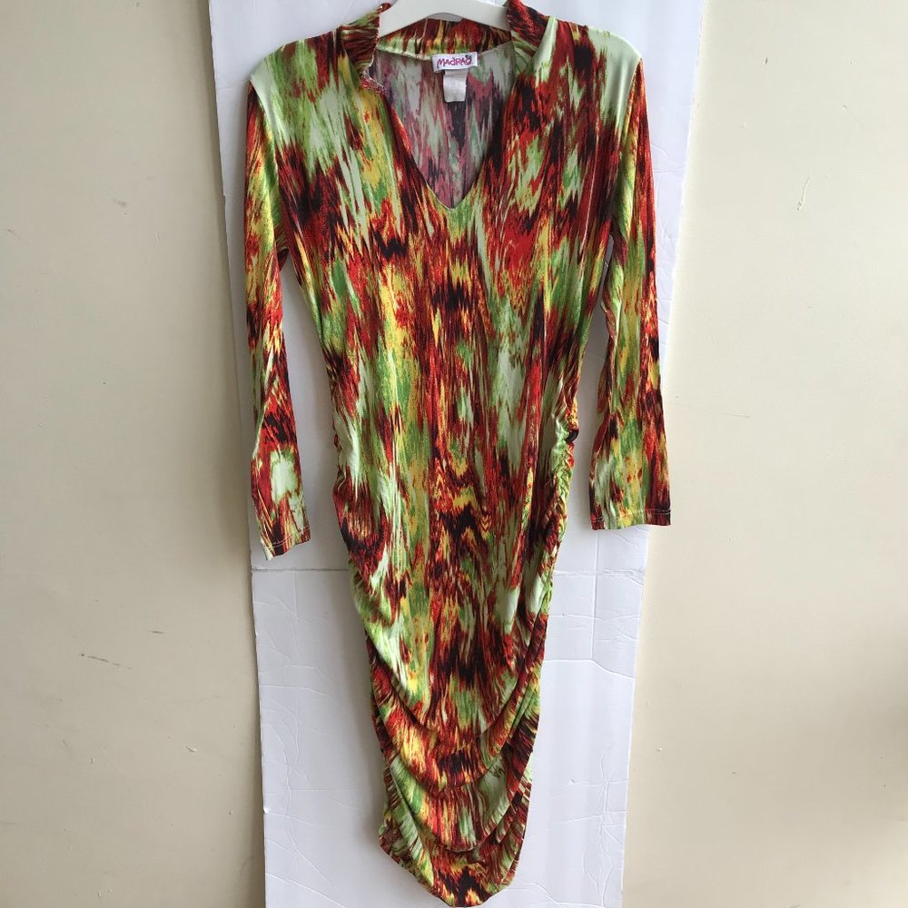 MadRag Women's V Neck Multi-Colored Midi Dress Size XL